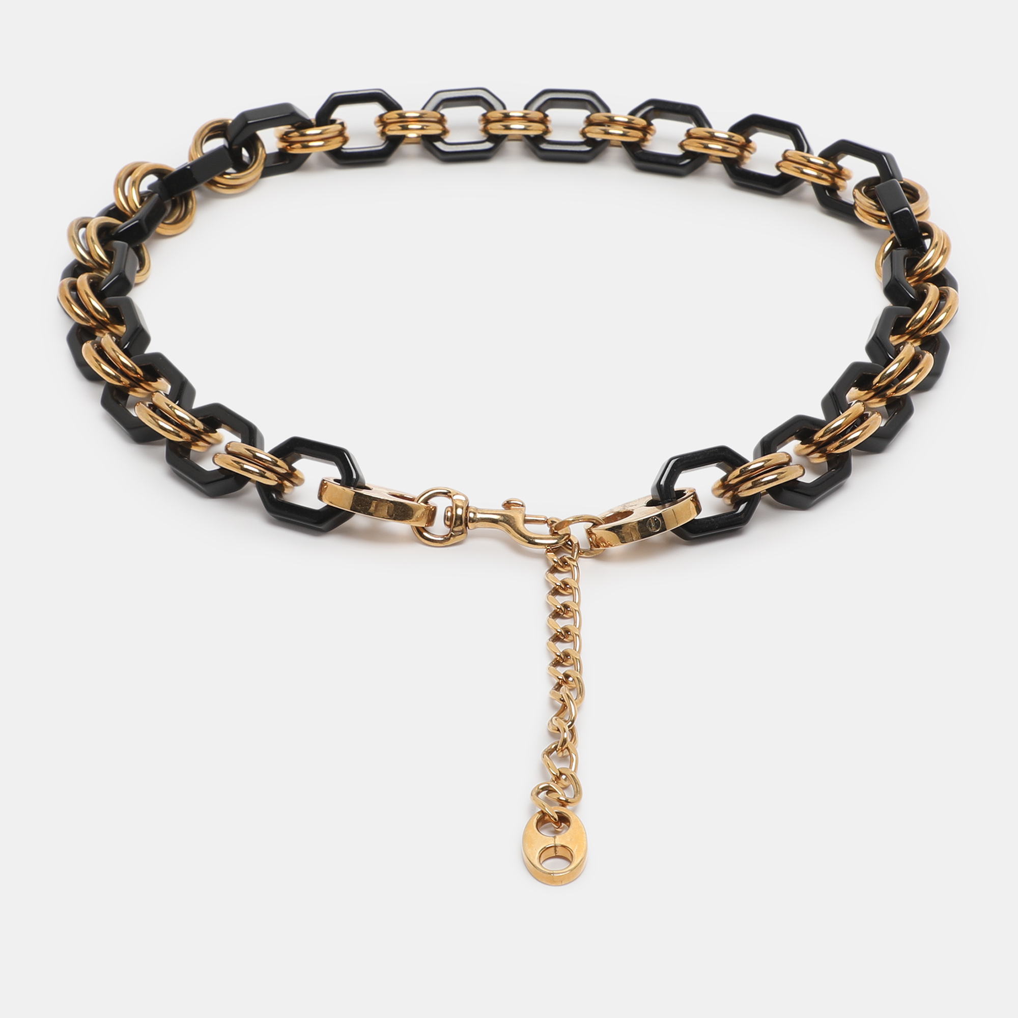 Pre-owned Dolce & Gabbana Black/gold Tone Hardware And Resin Chain Waist Belt 75cm