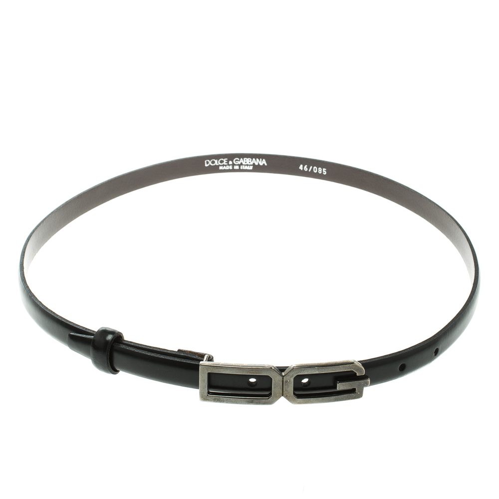 Pre Owned حزام سكيني دولتشي أند غابانا جلد أسود لامع بالشعار DG 85 سم