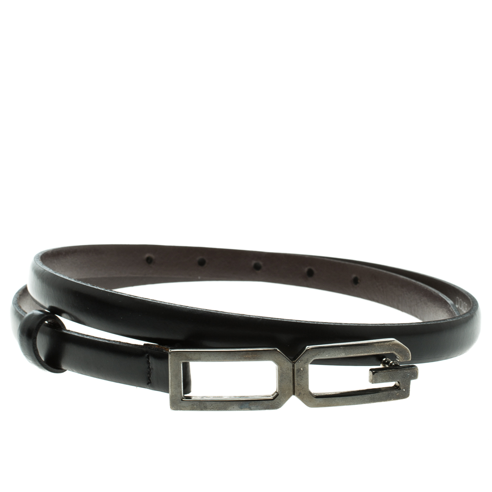 

Dolce and Gabbana Black Glossy Leather Skinny DG Logo Belt