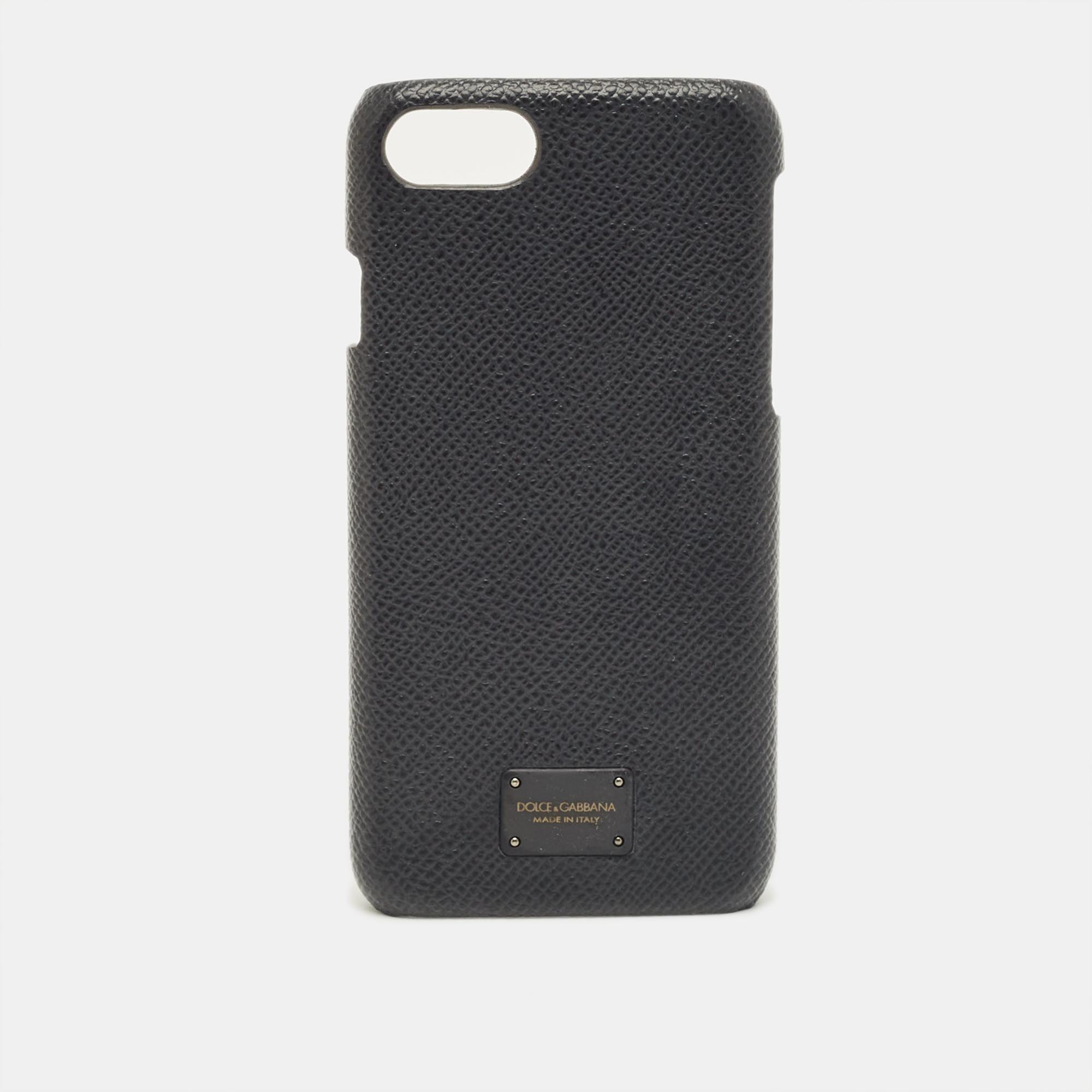 Pre-owned Dolce & Gabbana Black Leather Iphone 7 Case
