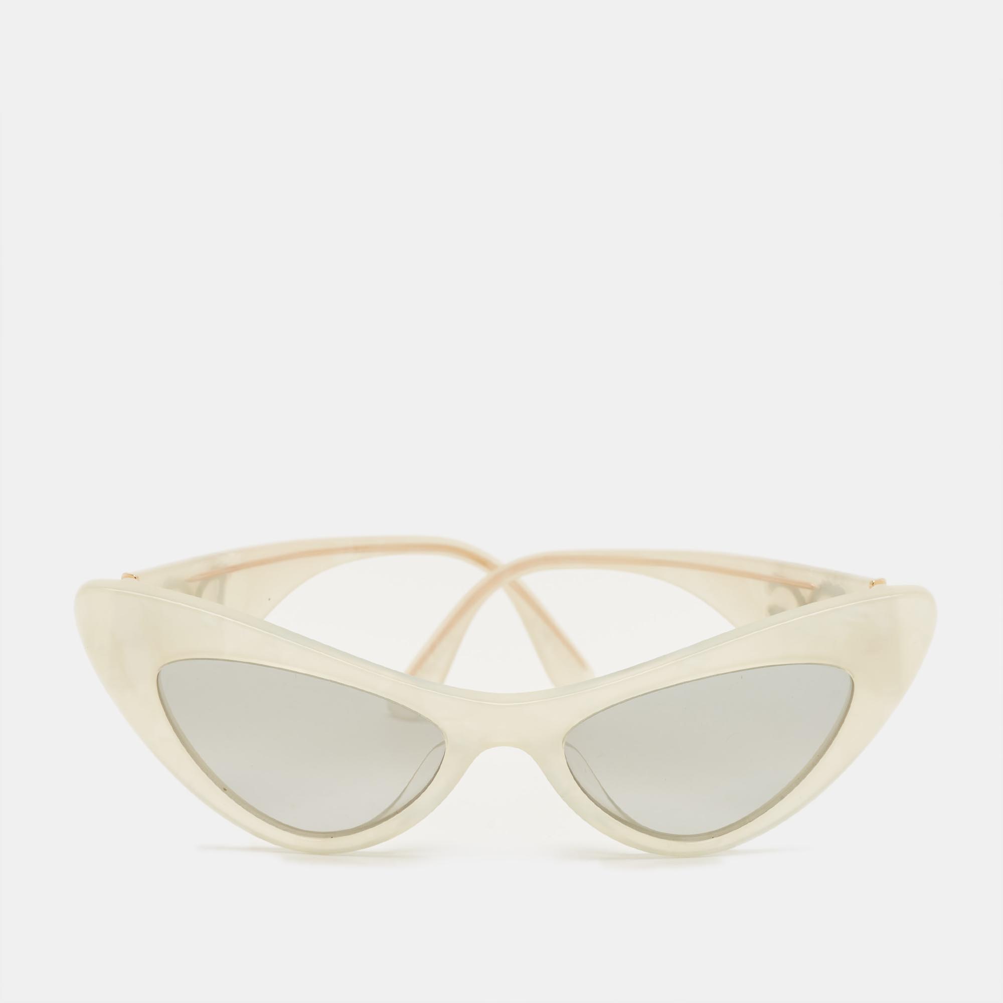 

Dolce & Gabbana Pearl White/Grey DG 4368 F Logo Cat Eye Sunglasses