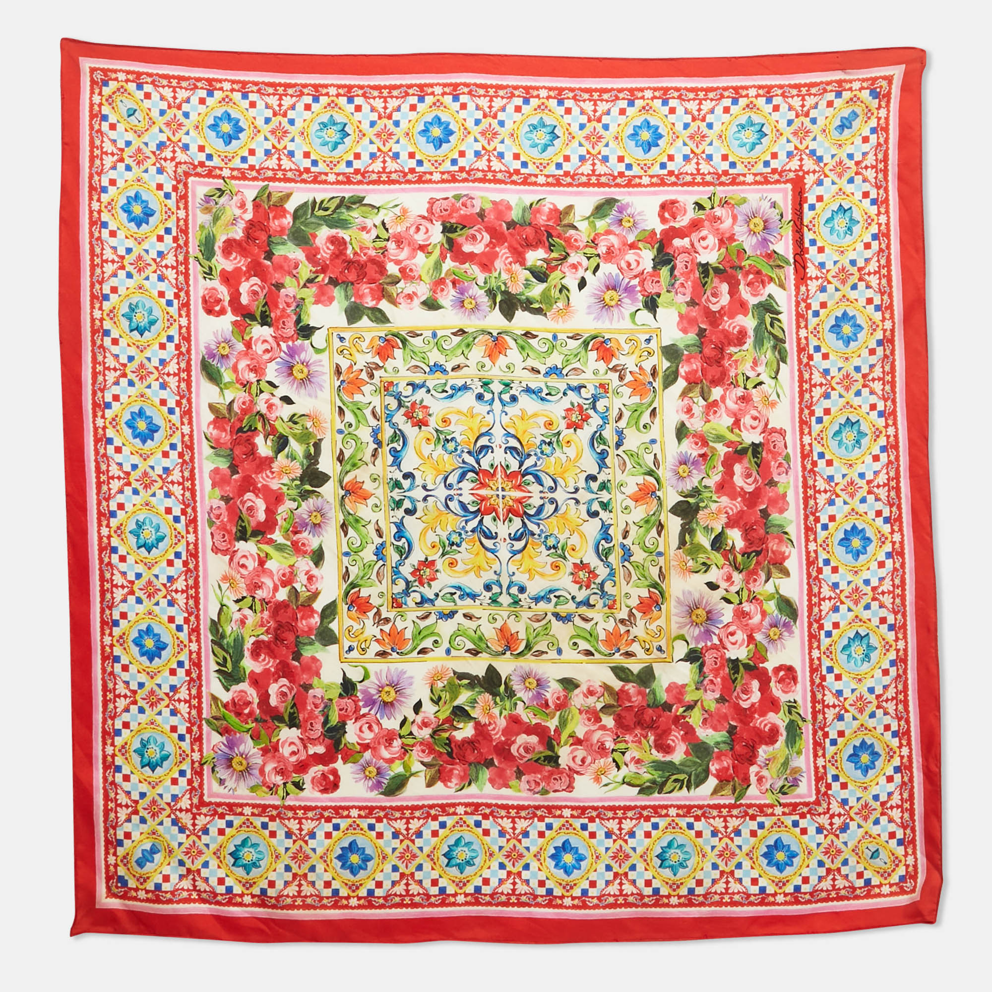 

Dolce & Gabbana Red/White Printed Silk Square Scarf