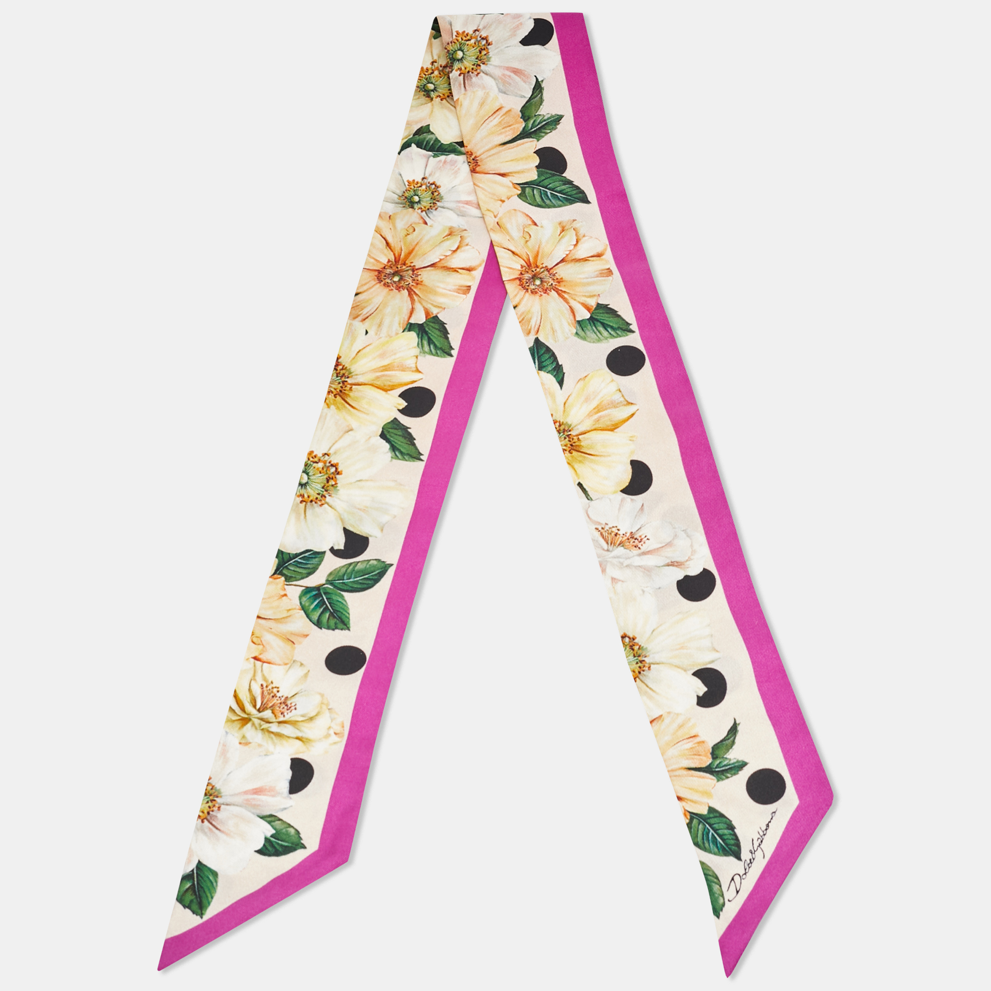 

Dolce & Gabbana Pink Floral Print Silk Bandeau Scarf