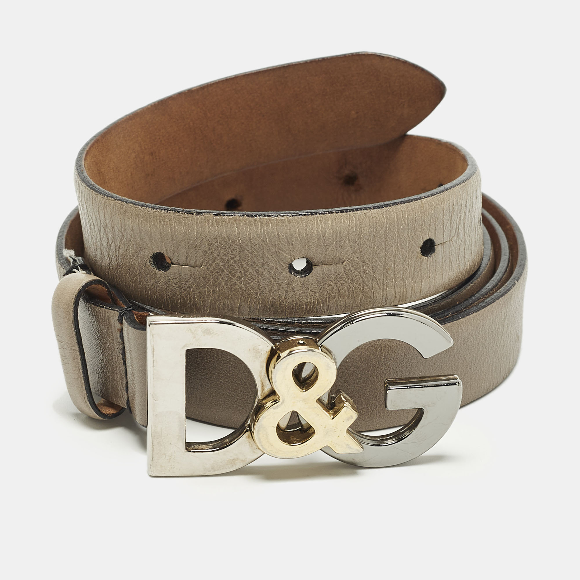 

Dolce & Gabbana DG Logo  Waist Belt Grey Leather