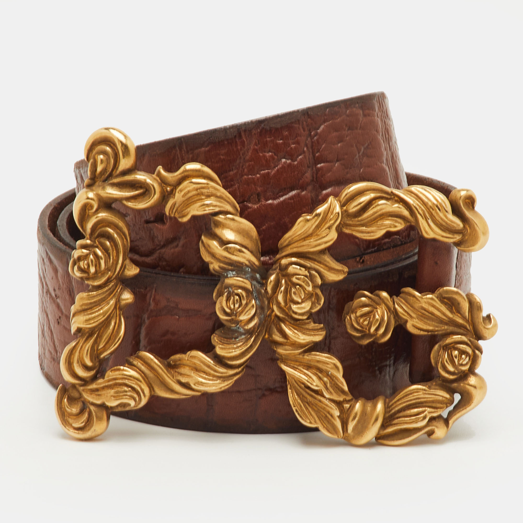 

Dolce & Gabbana DG Baroque Logo 95CM Belt Brown Leather