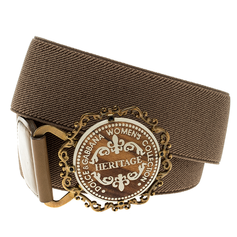 

Dolce and Gabbana Dark Beige Canvas Elastic Heritage Waist Belt