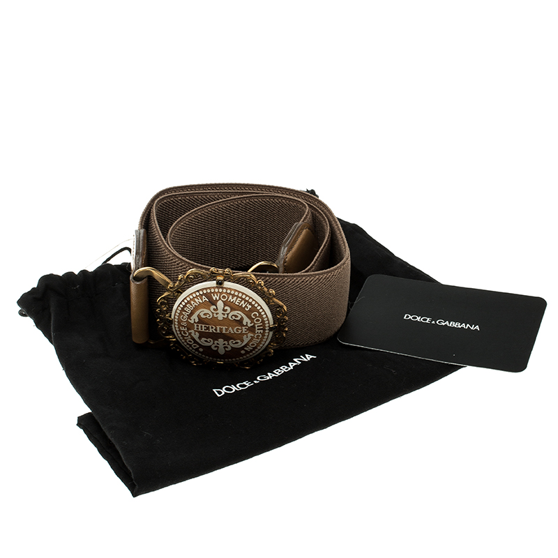 Pre Owned Dolce and Gabbana Dark Beige Canvas Elastic Heritage Waist Belt 75 CM