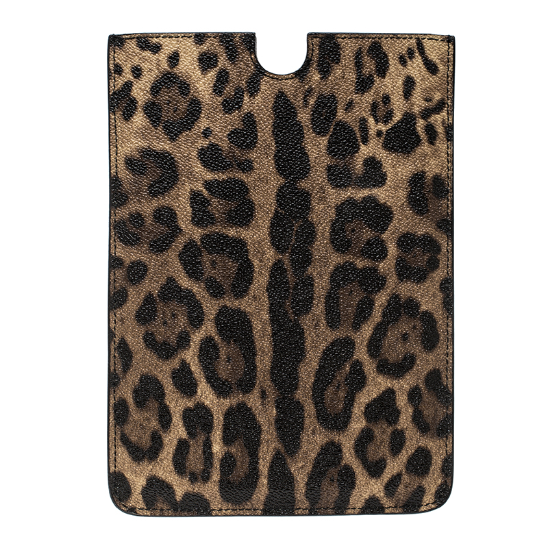 مملوكة مسبقًا Dolce and Gabbana Brown Leopard Print Leather iPad Mini Case