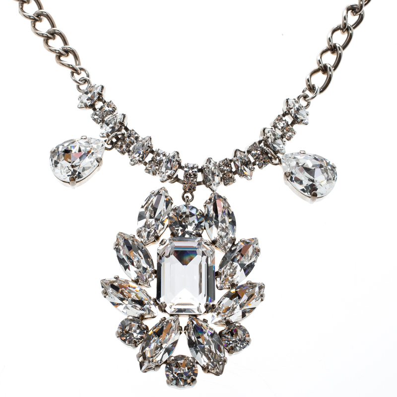 Dolce and Gabbana Crystal Flower Silver Tone Necklace