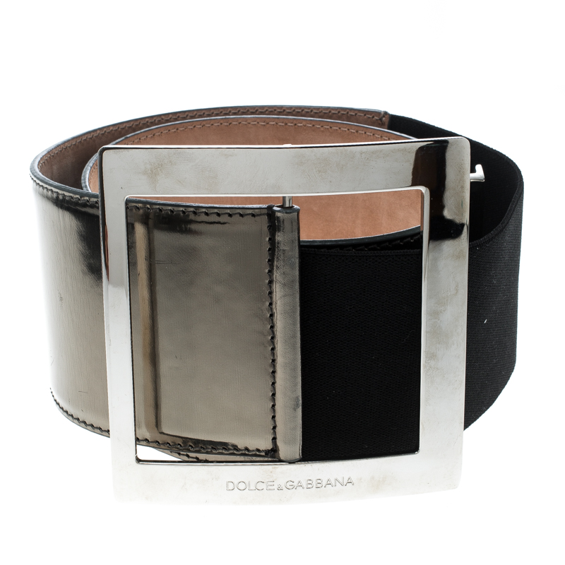 

Dolce and Gabbana Metallic Grey Patent Leather Waist Belt