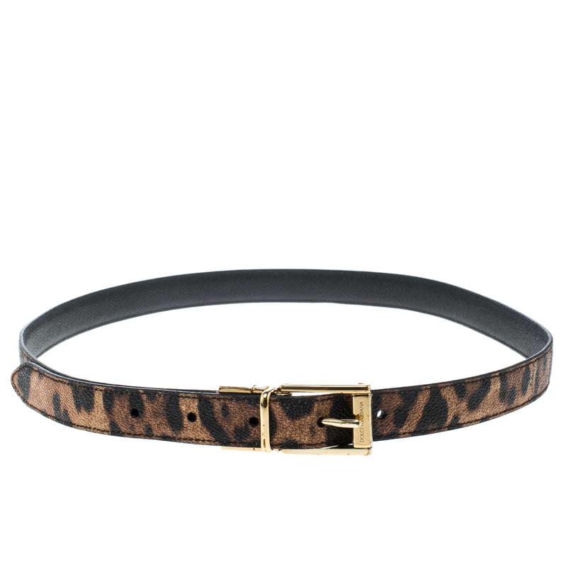 Dolce and Gabbana Brown Leopard Print Leather Belt 85cm