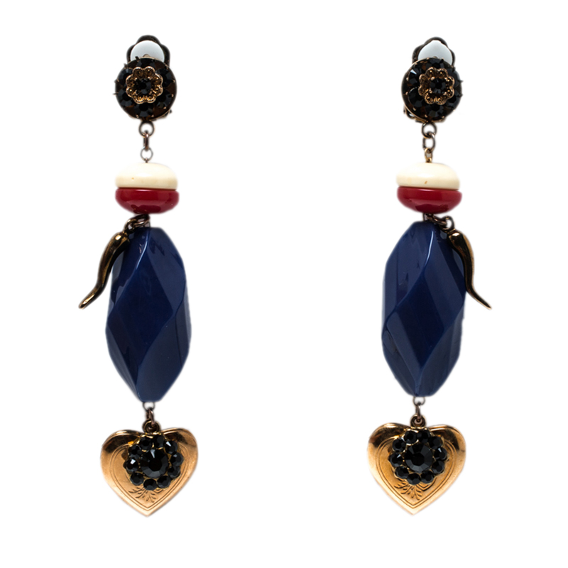 مملوكة مسبقًا أقراط دولتشي أند غابانا رزين متعدد الألوان وكريستال لوكيت قلب متدلية