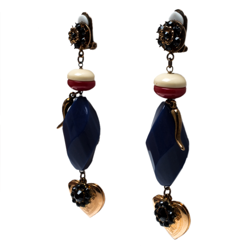 

Dolce and Gabbana Multicolor Resin Crystal & Heart Locket Drop Earrings