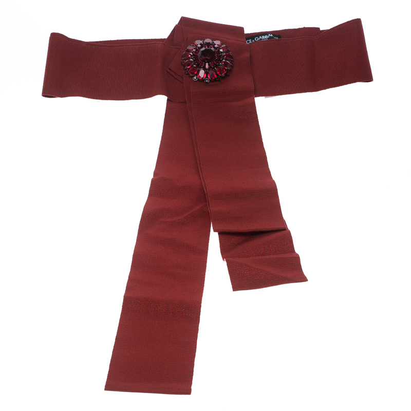 Pre Owned حزام دولتشي أند غابانا حرير مضلع أحمر بفيونكة مقاس 44