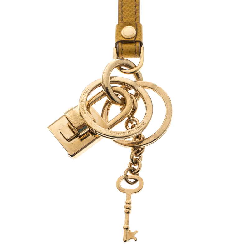 

Dolce & Gabbana Yellow Leather Padlock and Key Ring