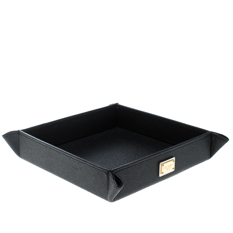 

Dolce & Gabbana Black Leather Accessories Tray Plate