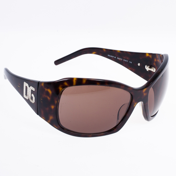 Pre Owned Dolce and Gabbana DG Strass Tortoise Frame Sunglasses