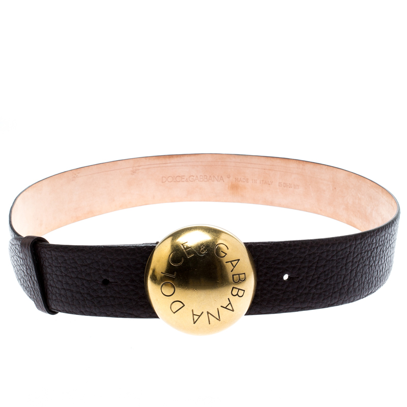 Pre Owned Dolce and Gabbana Brown Leather Round Buckle Belt