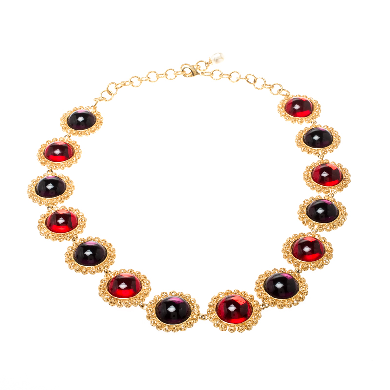 

Dolce & Gabbana Multicolor Resin Filigree Beaded Gold Tone Necklace