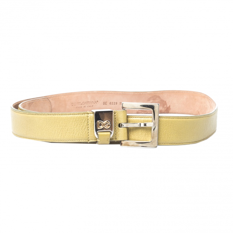 مملوكة مسبقًا Dolce and Gabbana Green Leather Buckle Belt 75 CM