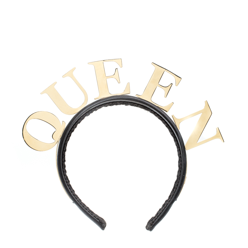 Dolce and Gabbana Queen Gold Tone Black Satin Headband