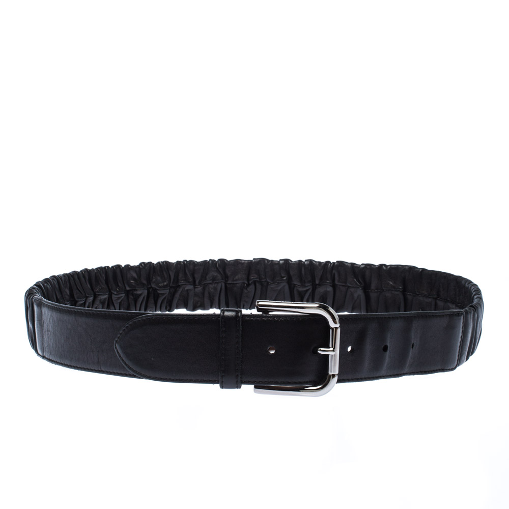 Dolce & Gabbana Black Scrunch Leather Buckle Belt 85 CM