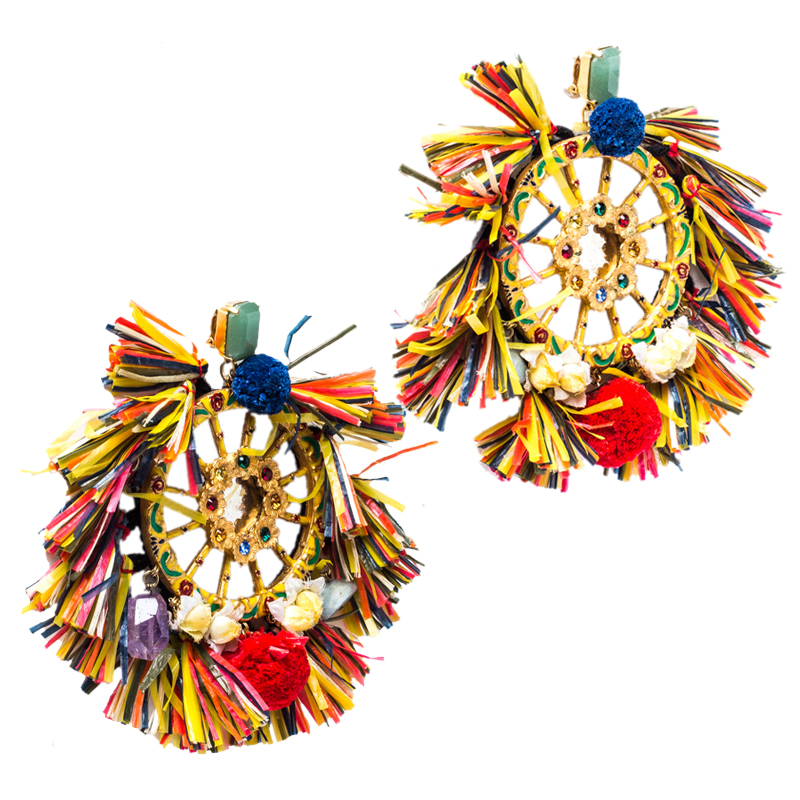 

Dolce and Gabbana Multicolor PomPom & Tassel Over-sized Earrings