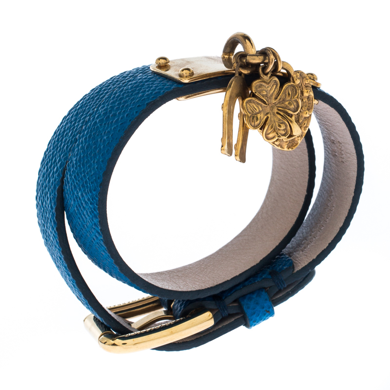 

Dolce & Gabbana Good Luck Charms Blue Leather Wrap Bracelet