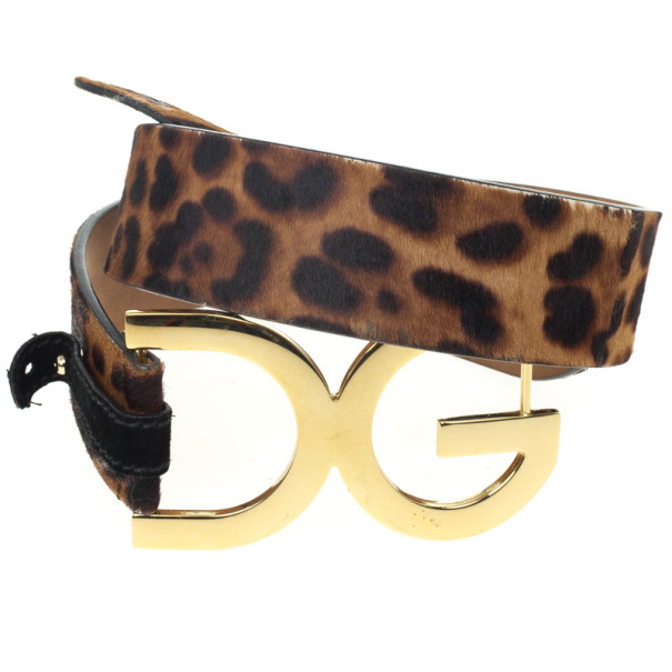 مملوكة مسبقًا Dolce and Gabbana Leopard Pony Hair Logo Belt