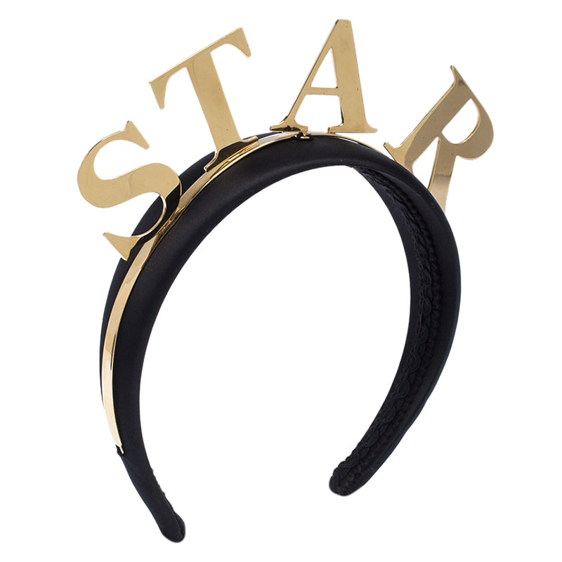 

Dolce and Gabbana Star Black Satin Gold Tone Headband