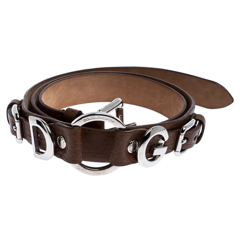 

Dolce and Gabbana Brown Leather Logo Buckle Belt