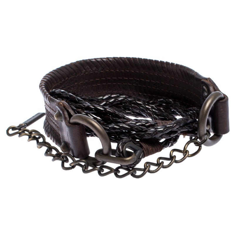 Pre-owned Dolce & Gabbana Dark Brown Braided Leather Chain Belt 80cm