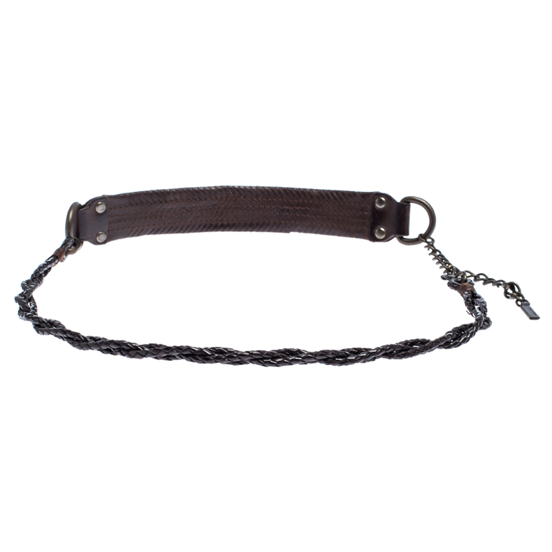 

Dolce & Gabbana Dark Brown Braided Leather Chain Belt