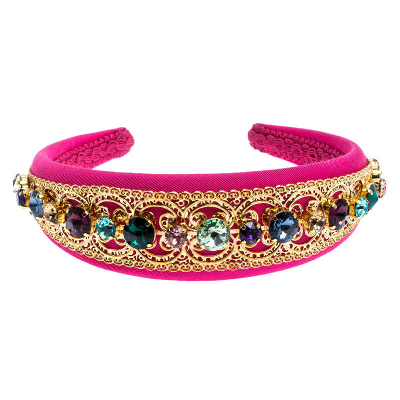 

Dolce and Gabbana Multicolor Crystal Embellished Pink Headband