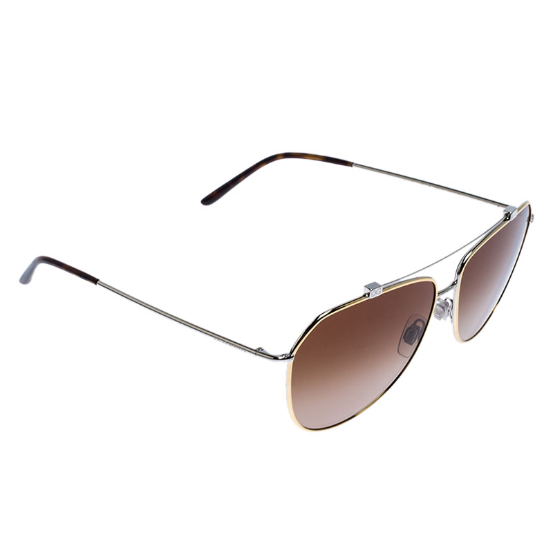 Pre Owned Dolce & Gabbana Two Tone Metal/ Brown Gradient DG-2190 Aviator Sunglasses