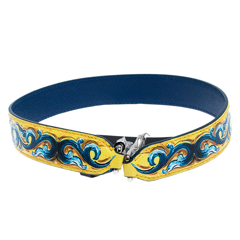 Dolce and Gabbana Yellow/Blue Leather Majolica Bag Strap