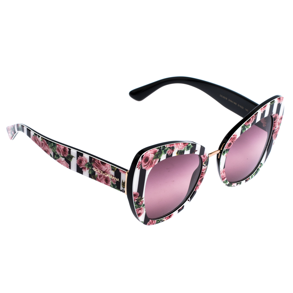 Pre-owned Dolce & Gabbana Floral Print/pink Dg4319 Cat-eye Sunglasses