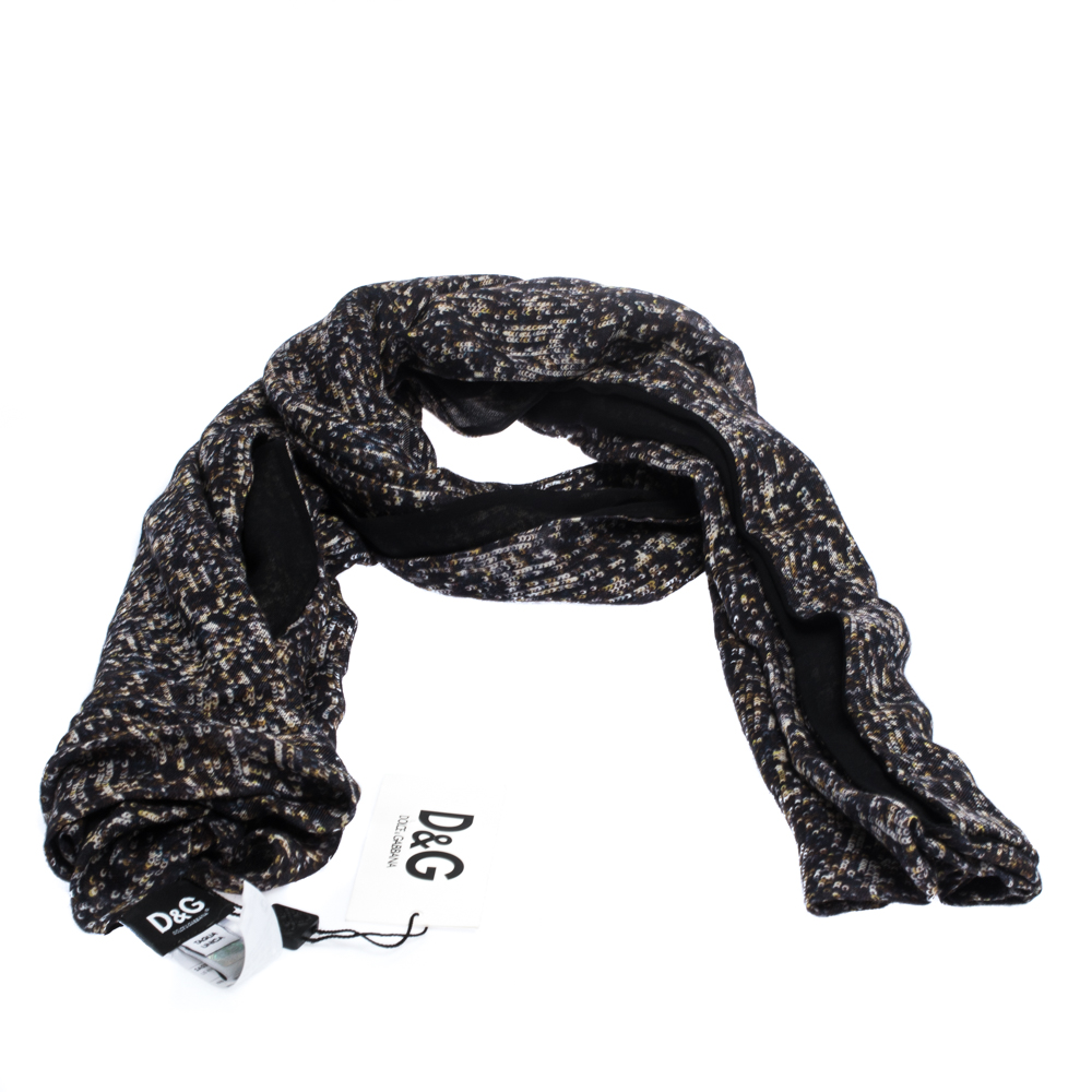

D&G Black Sequins Print Silk and Wool Scarf