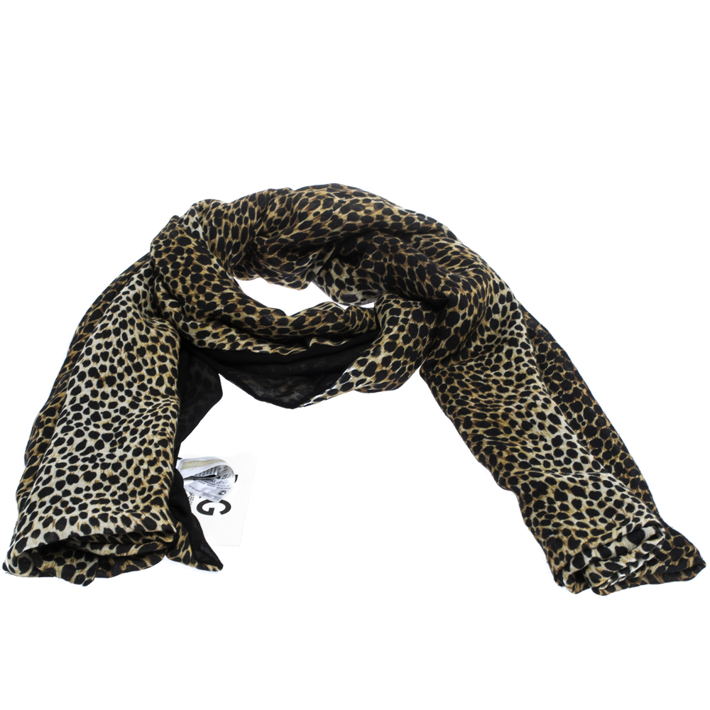 

D&G Brown Leopard Print Silk and Wool Scarf