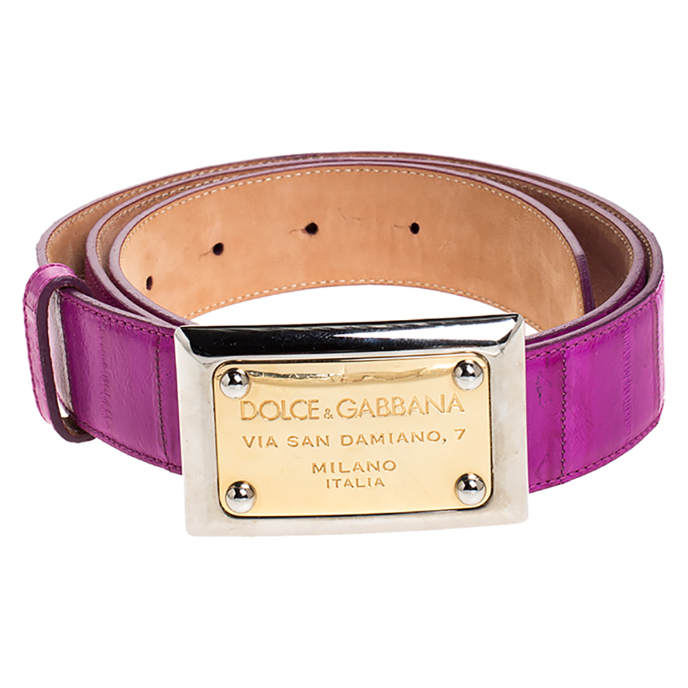 

Dolce & Gabbana Fuschia Eel Logo Plaque Belt Size, Pink