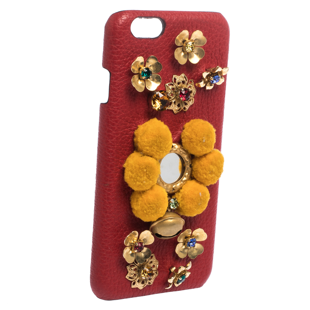 

Dolce & Gabbana Red/Mustard Embellished Leather iPhone 6 Case