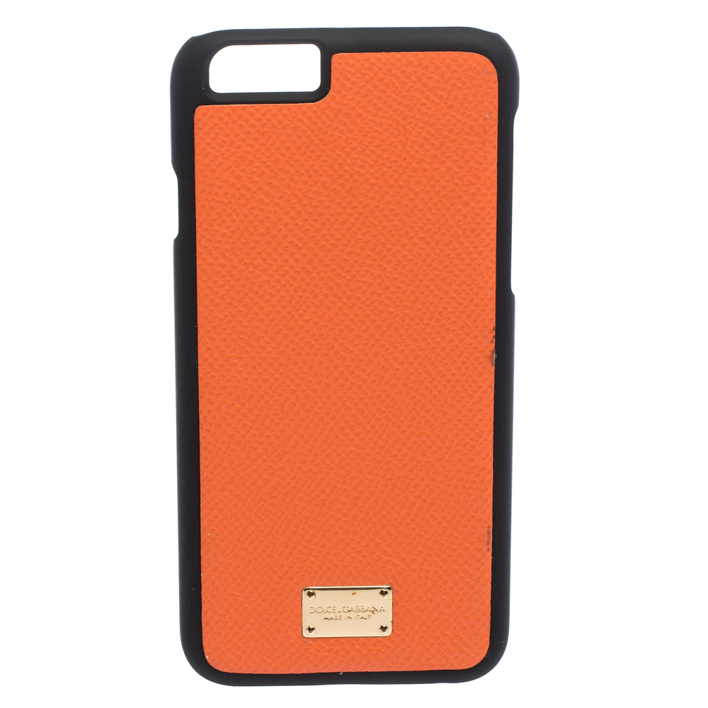 Pre Owned Dolce & Gabbana Orange/Black Leather iPhone 6 Case