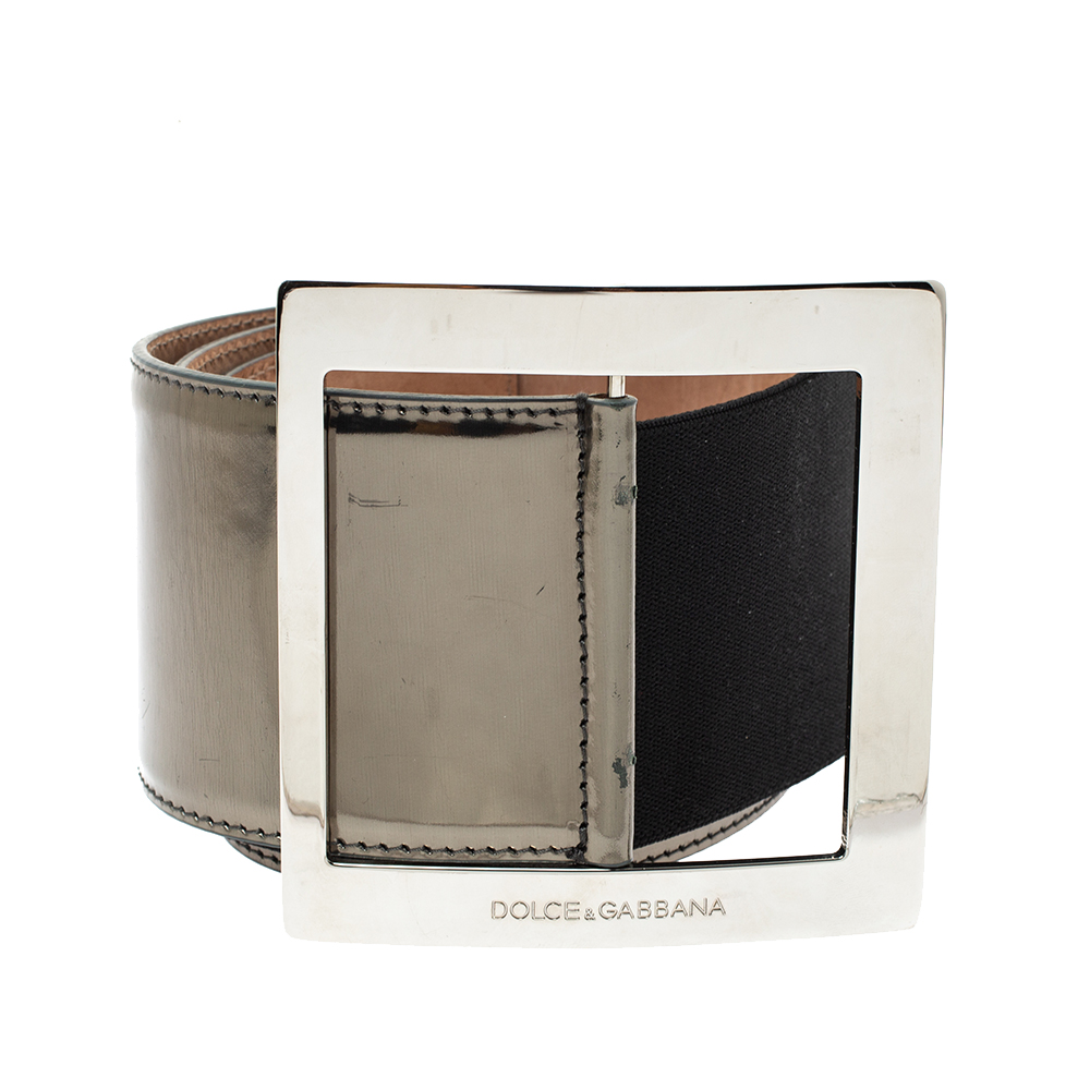 

Dolce & Gabbana Gunmetal Laminated Leather Elastic Wide Waist Belt, Metallic