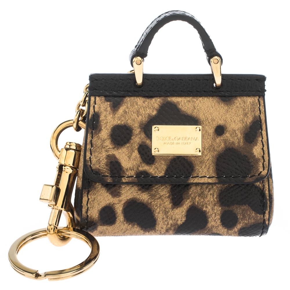 Dolce & Gabbana Leopard Print Leather Miss Sicily Key Chain