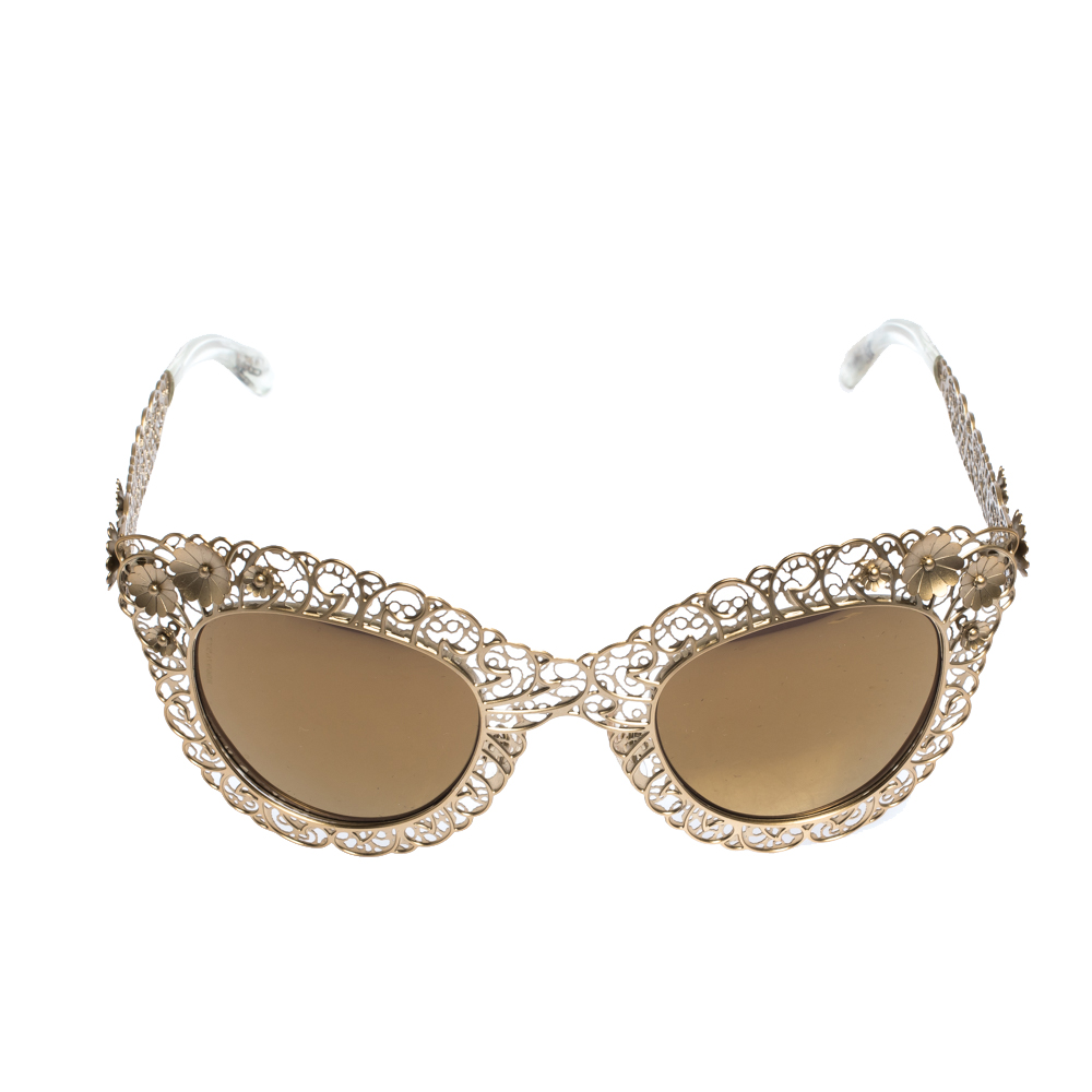 

Dolce & Gabbana Gold/Gold Mirrored DG2134 Filigrana Cat Eye Sunglasses