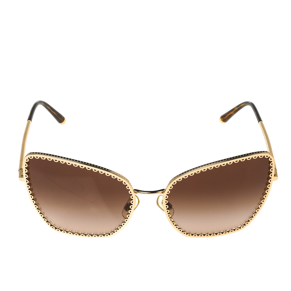 

Dolce & Gabbana Gold Tone/ Brown Gradient DG 2212 Cat Eye Sunglasses