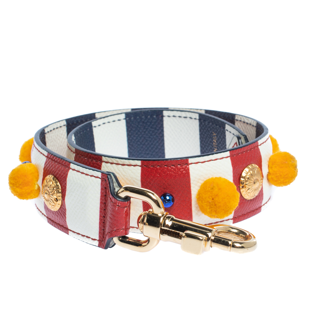

Dolce and Gabbana Multicolor Stripe Leather Embellished Bag Strap