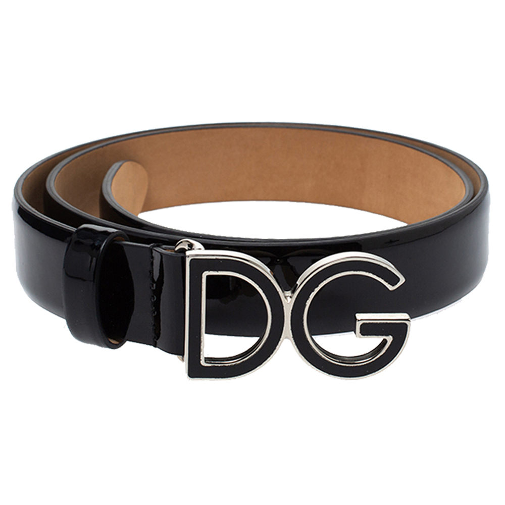 

Dolce & Gabbana Black Patent Leather DG Buckle Belt Size