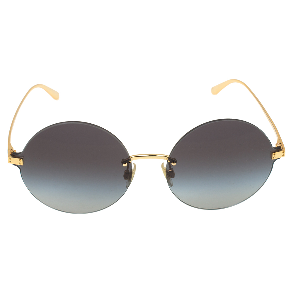 

Dolce & Gabbana Gold Tone/ Grey Gradient Logo Plaque Round Sunglasses