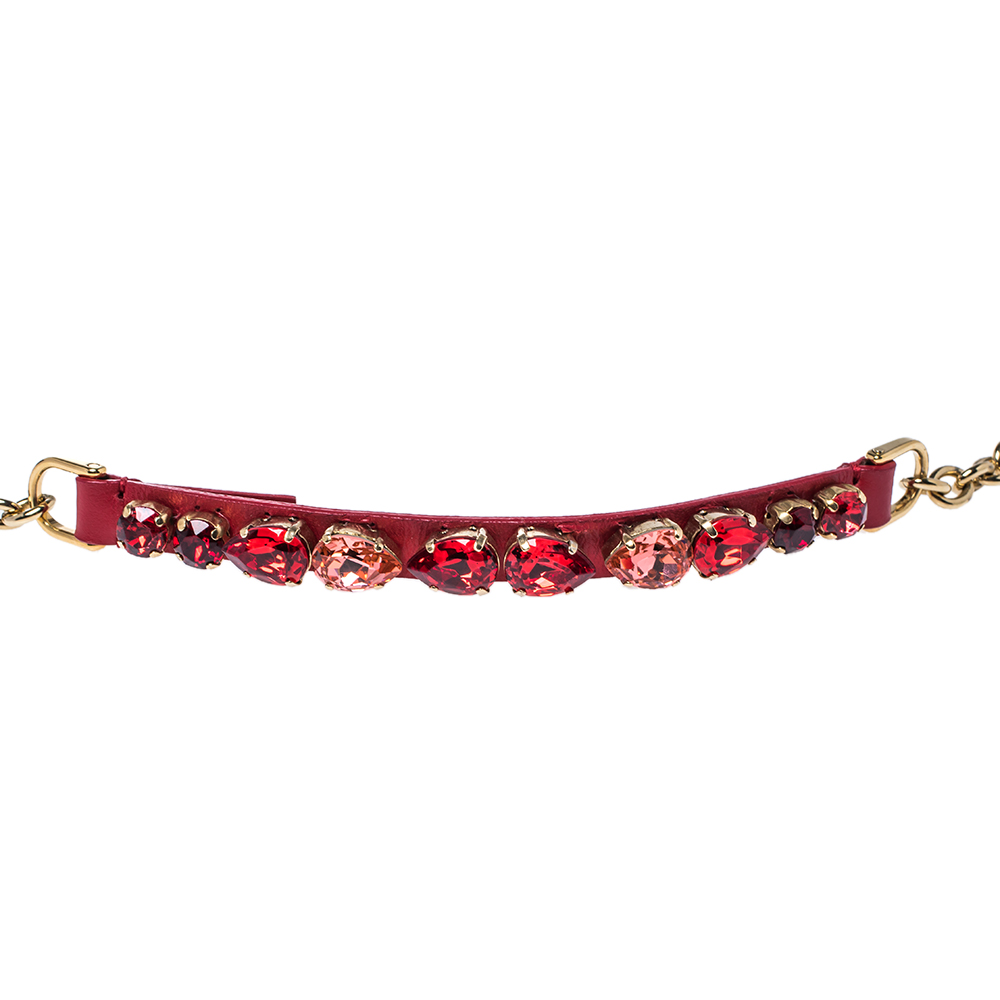 

Dolce & Gabbana Red Leather Resin Crystal Gold Tone Chain Belt, Multicolor